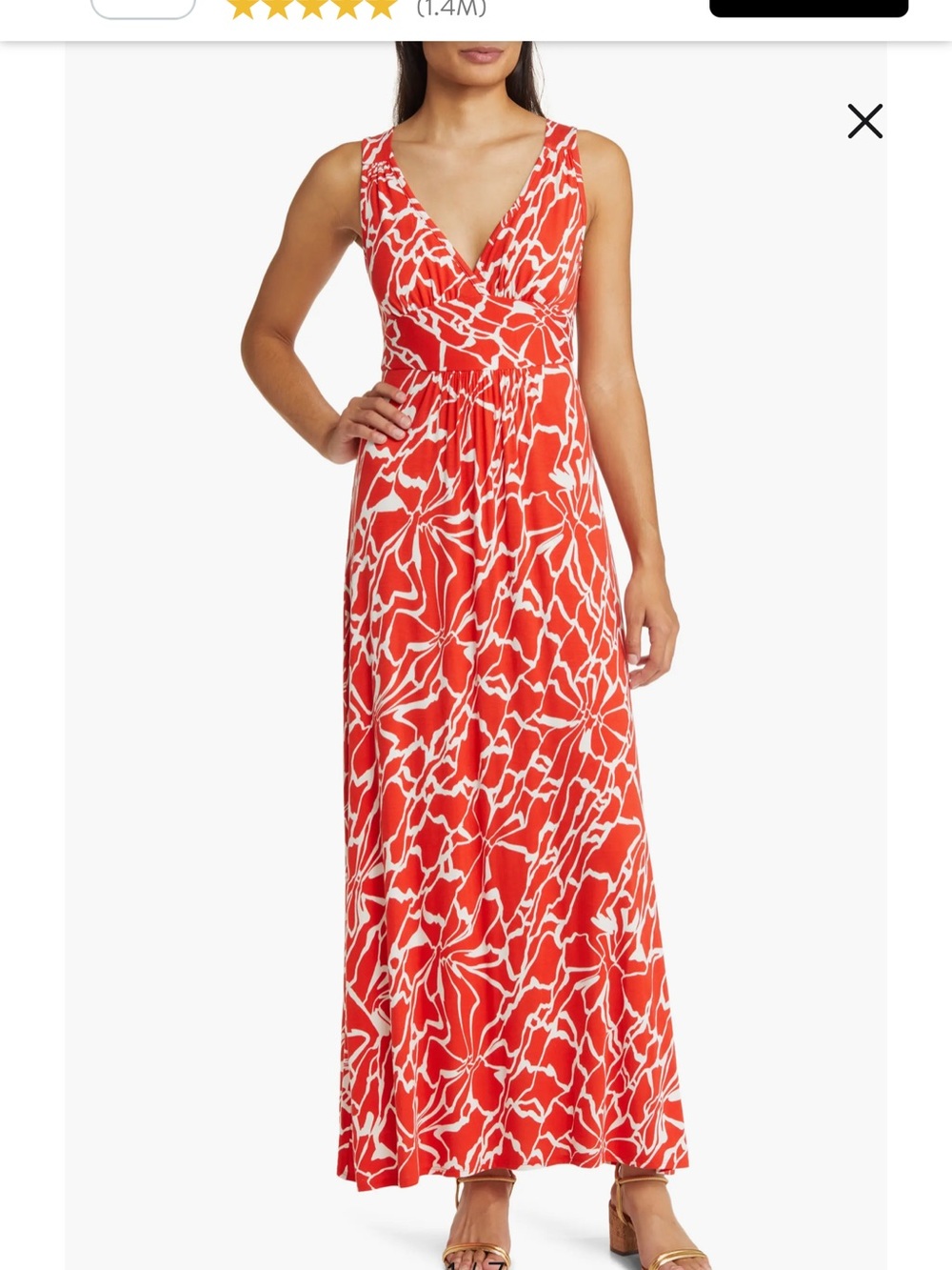 Loveappella Red and White V-Neck Maxi Dress